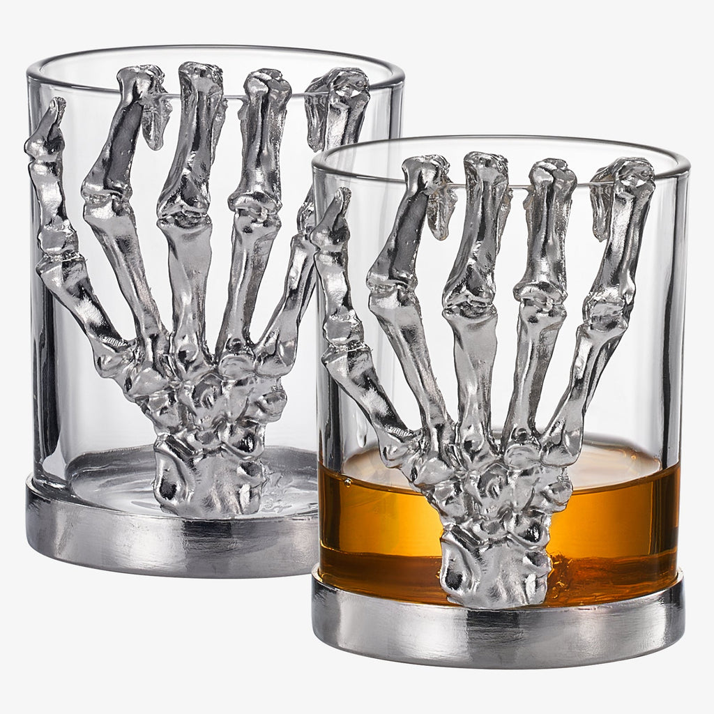 Skeleton Whiskey Glass Tumbler | Set of 2 | 10oz Glasses 4.3" H