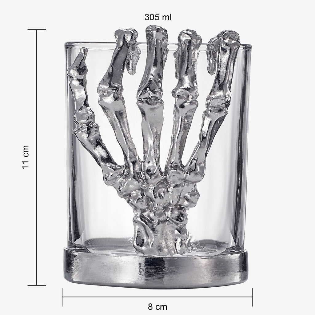 Skeleton Whiskey Glass Tumbler | Set of 2 | 10oz Glasses 4.3" H