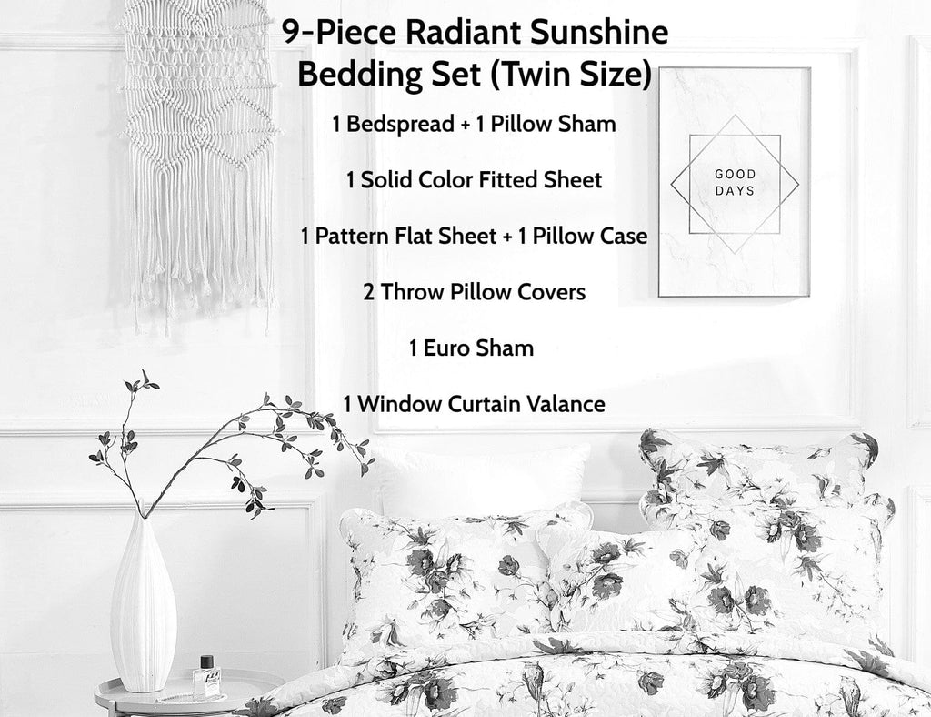 DaDa Bedding Sunshine Yellow Hummingbird Floral Bed in a Bag Set-5
