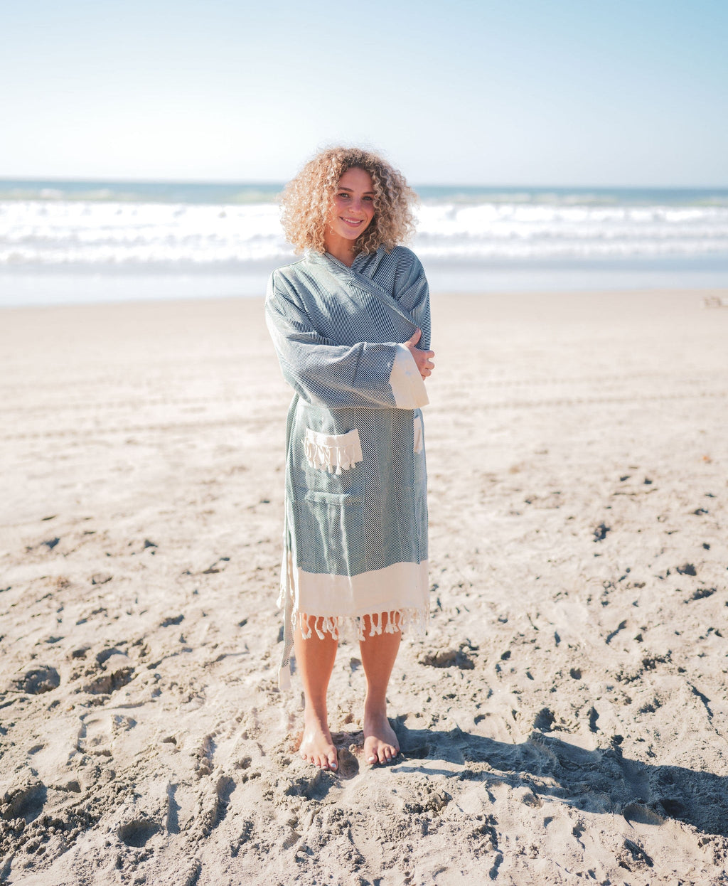 Chevron Cotton Turkish Bathrobe – 100% Turkish Cotton Chevron Weave Unisex Robe (S/M, L/XL)-2