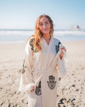 Muslin Cotton Kimono Bathrobe – Hamsa Hand Print | 100% Turkish Cotton Muslin Unisex Robe (One Size)-0