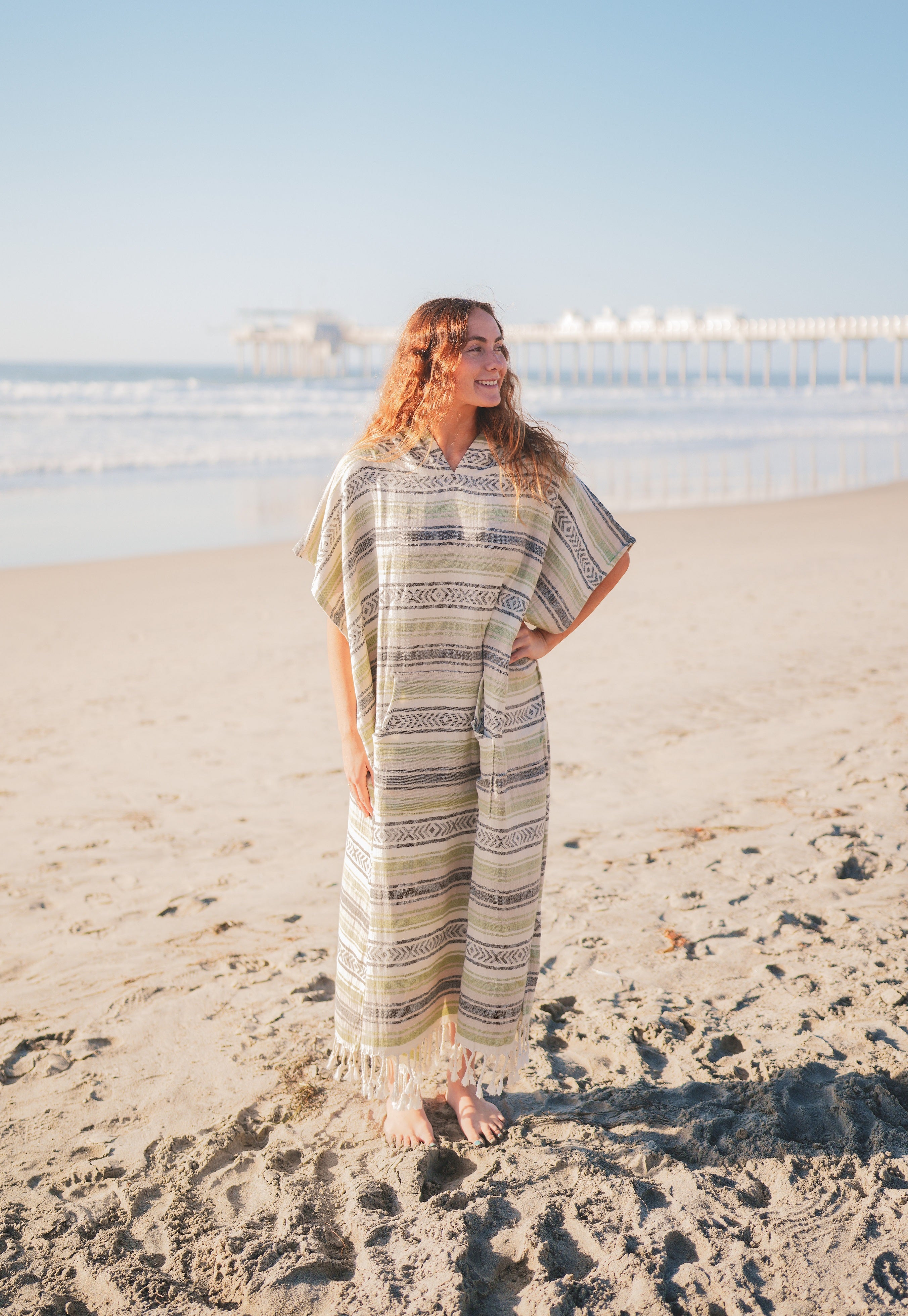 Santa Cruz Cotton Poncho – 100% Turkish Cotton Hooded Beach & Surf Cover-Up (One Size)-3