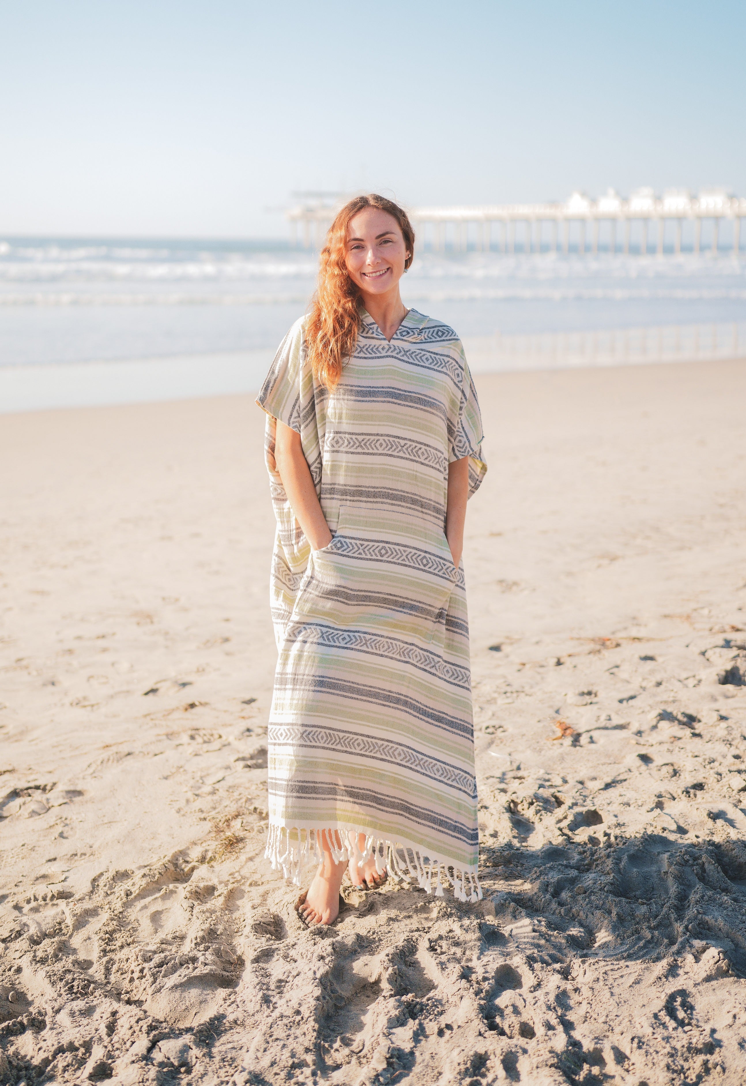 Santa Cruz Cotton Poncho – 100% Turkish Cotton Hooded Beach & Surf Cover-Up (One Size)-0