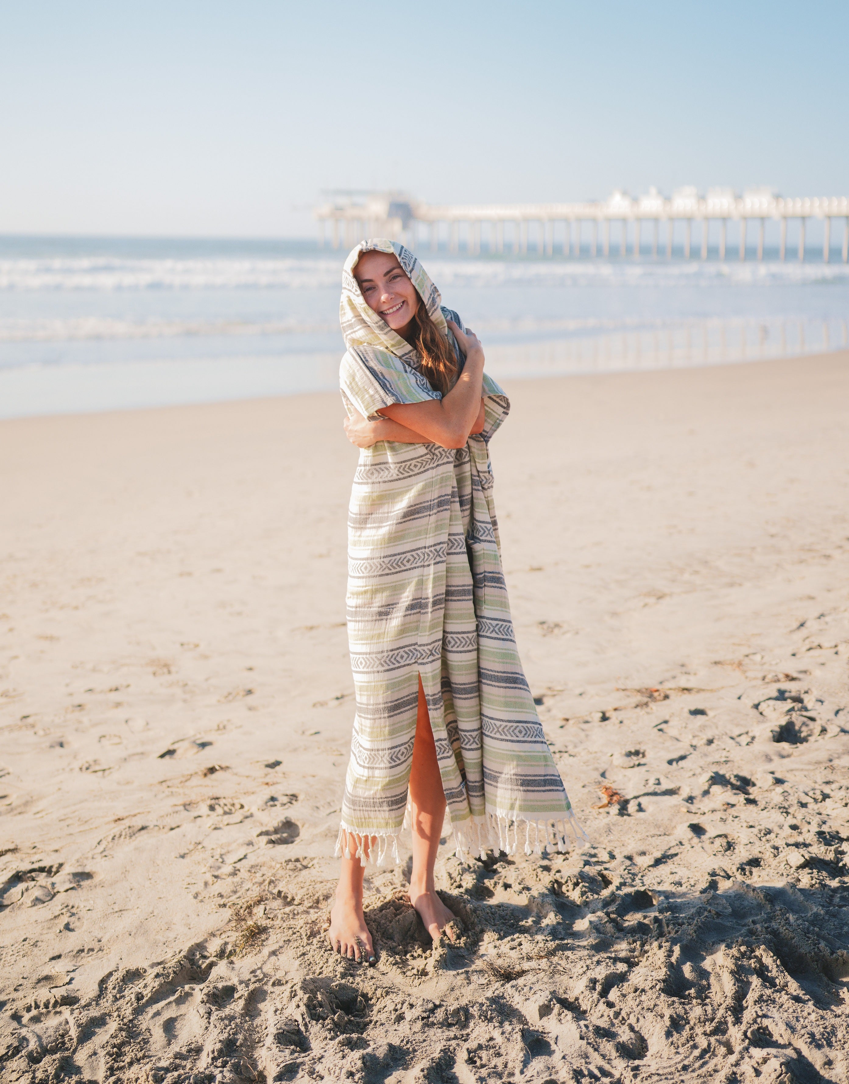 Santa Cruz Cotton Poncho – 100% Turkish Cotton Hooded Beach & Surf Cover-Up (One Size)-2