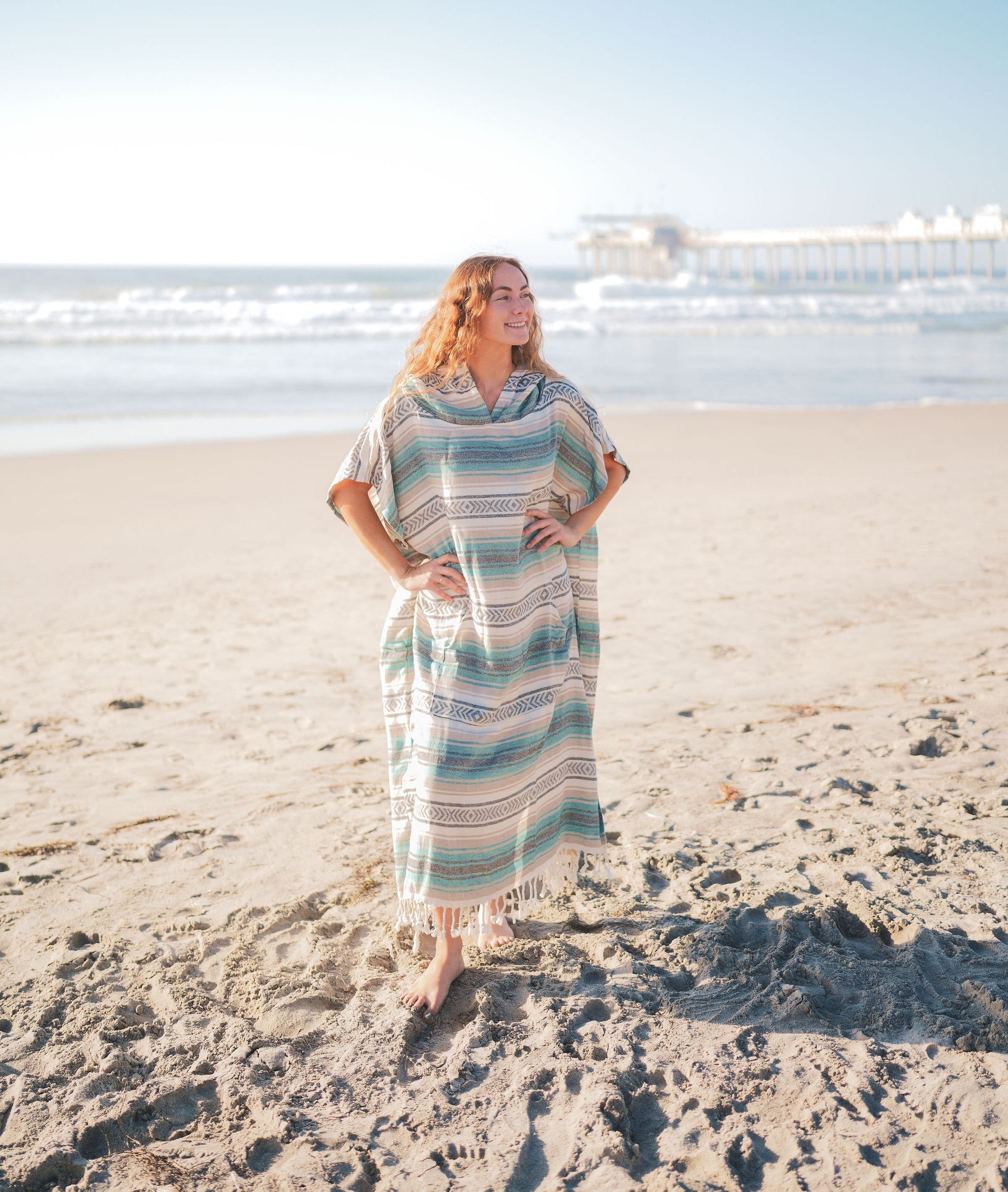 Santa Cruz Cotton Poncho – 100% Turkish Cotton Hooded Beach & Surf Cover-Up (One Size)-1