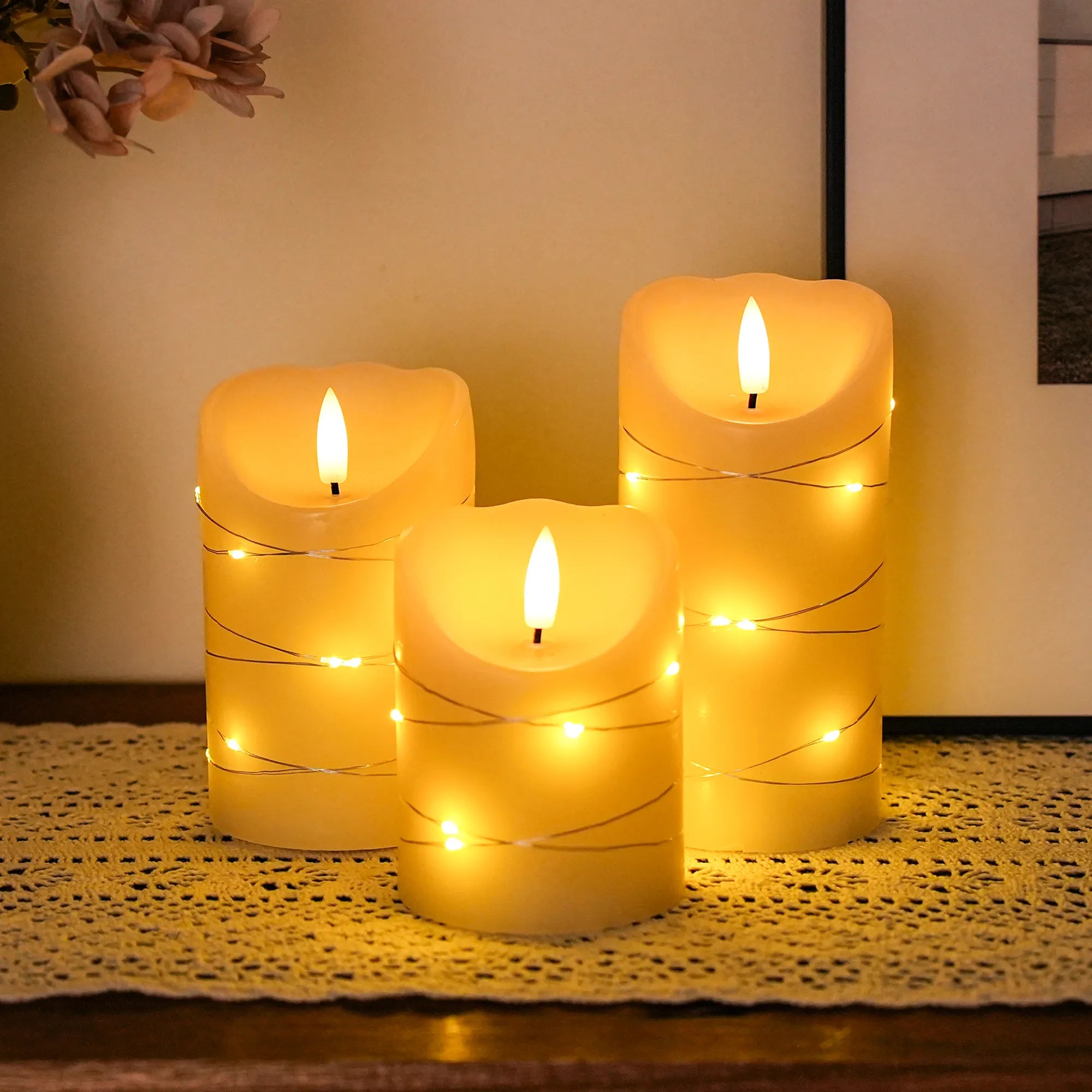 Set of 3 Flickering Flameless Real Wax Candles-2