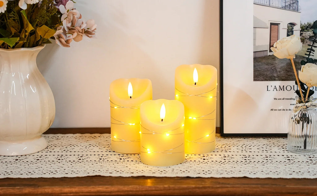 Set of 3 Flickering Flameless Real Wax Candles-3