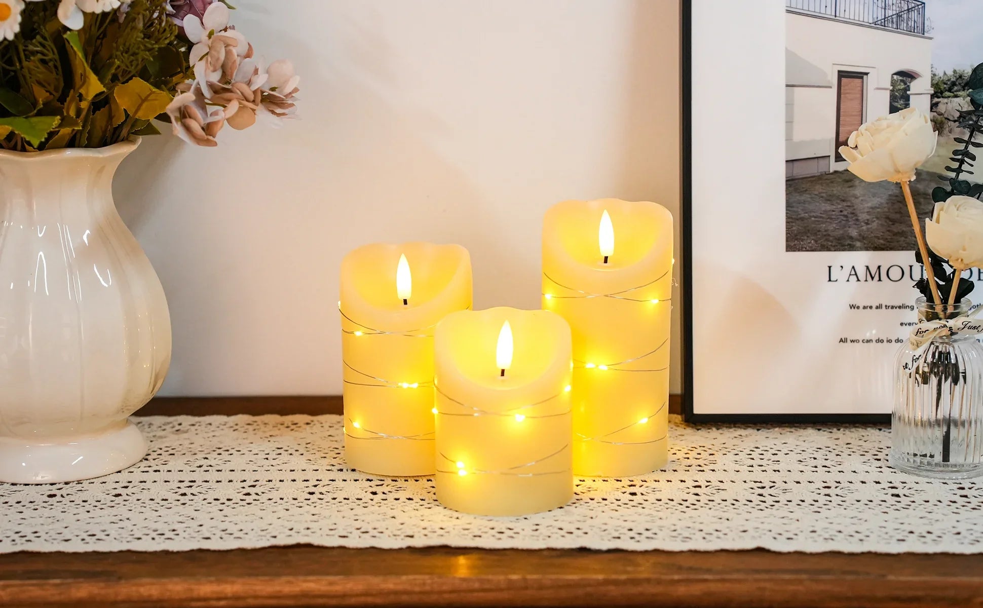 Set of 3 Flickering Flameless Real Wax Candles-3