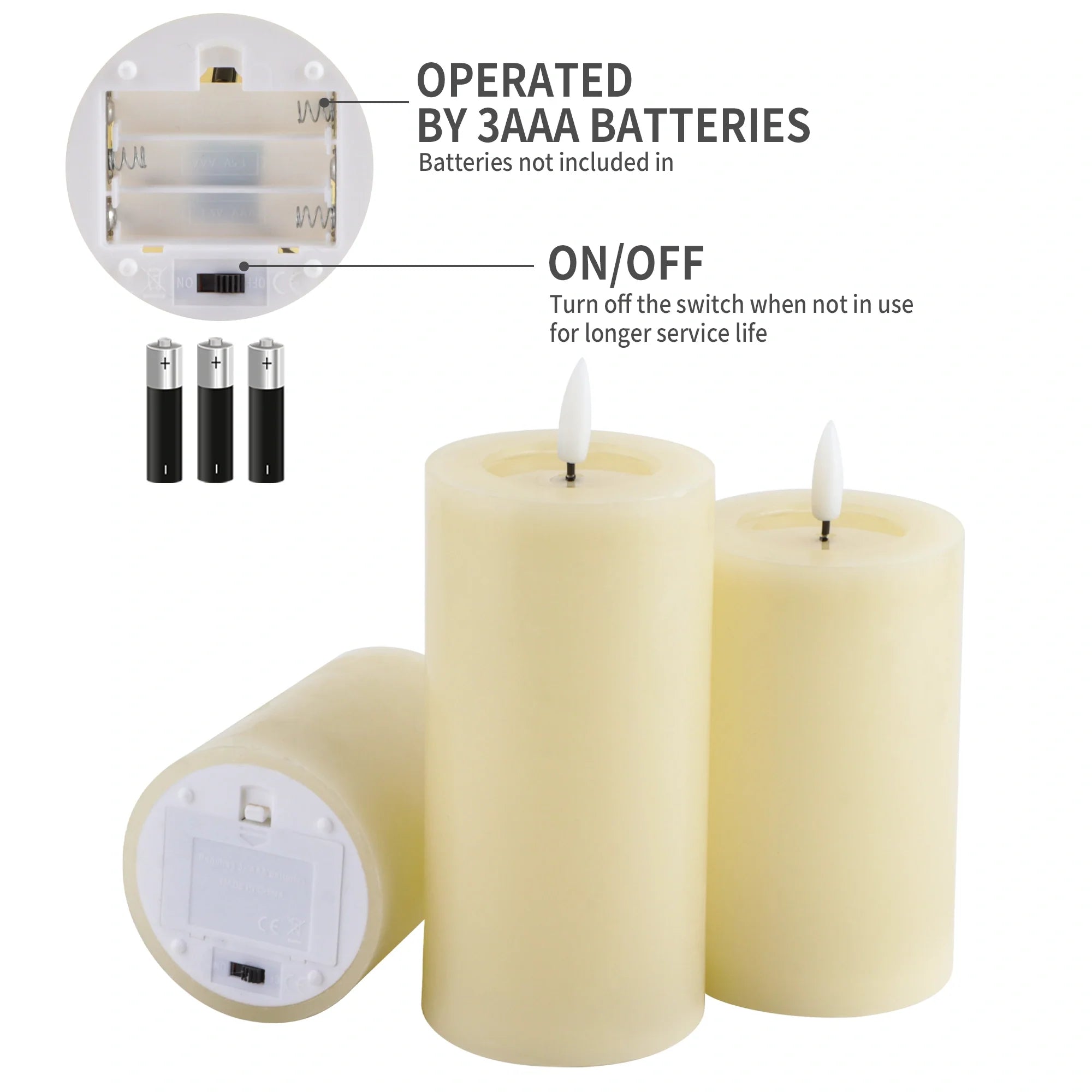 Set of 3 Flickering Flameless Candles Battery Operated-3