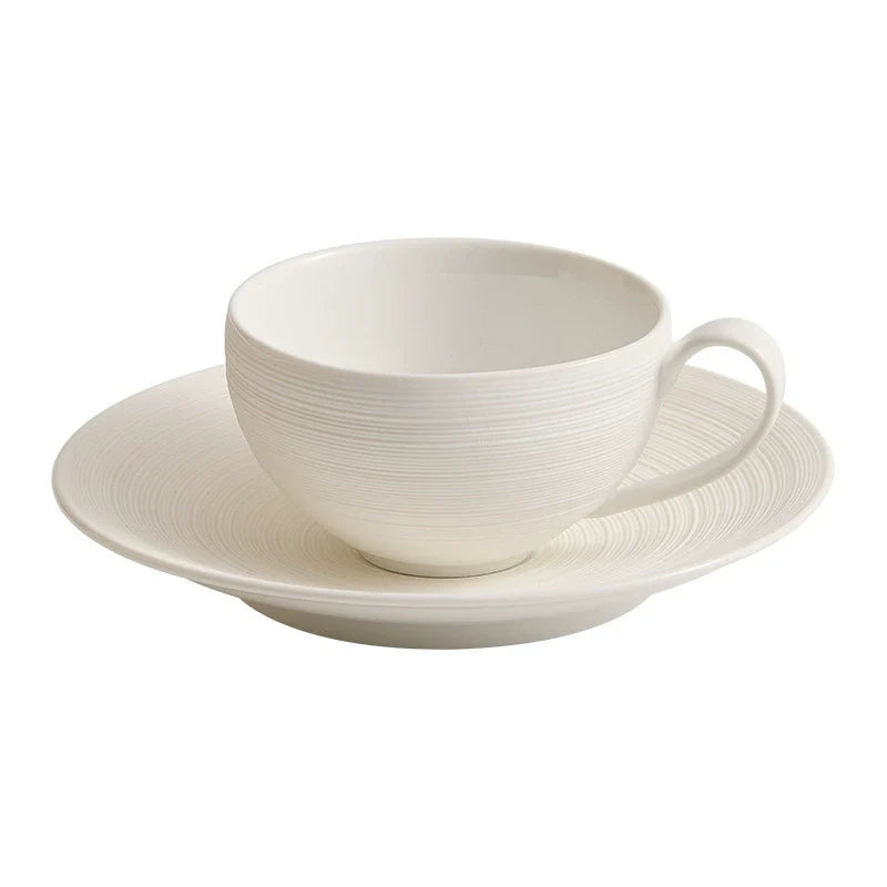 Artisan White Coffee Cup & Ceramics Set with Brushed Texture – Elegant Everyday Tableware-4