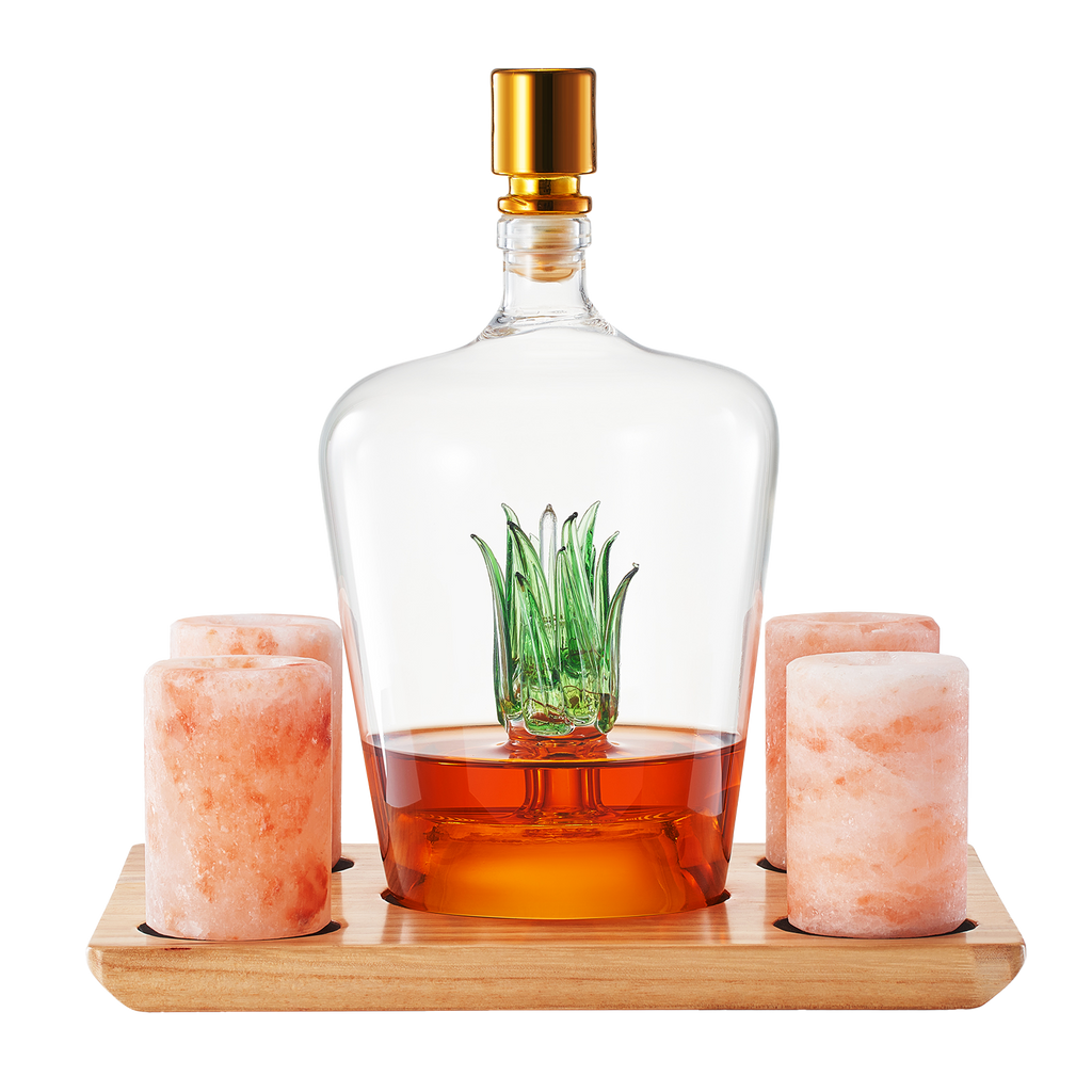 Tequila Decanter With Four Pink Himalayan Salt Shot Glasses Set-0
