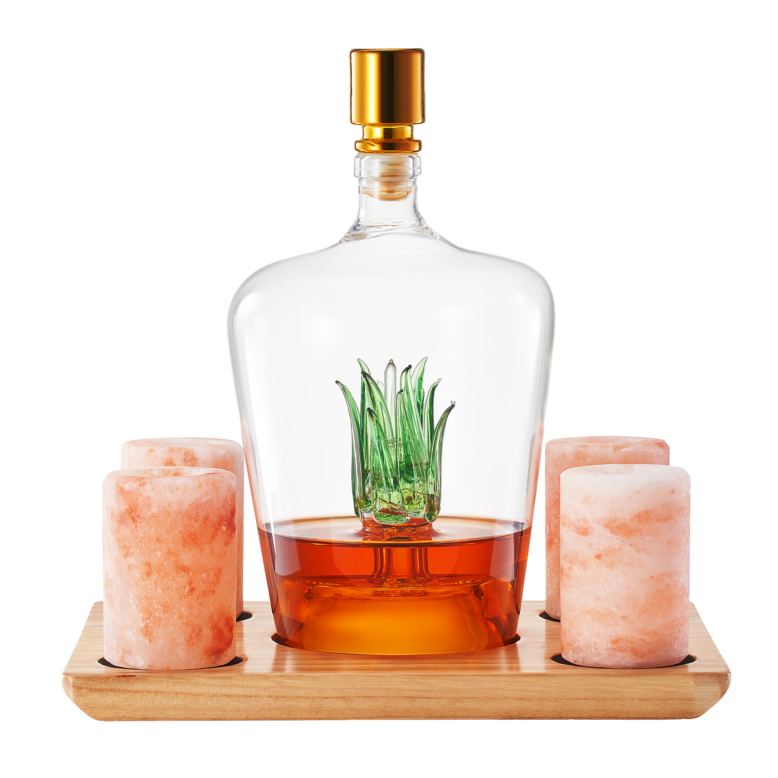 Tequila Decanter With Four Pink Himalayan Salt Shot Glasses Set-0