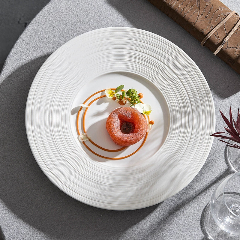 Minimalist Textured Ceramic Dinner Plate – White Modern Tableware-1