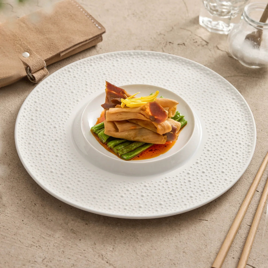 Textured Rim Porcelain Dinner Plate | Inner Coupe Fine Dining Plate-0
