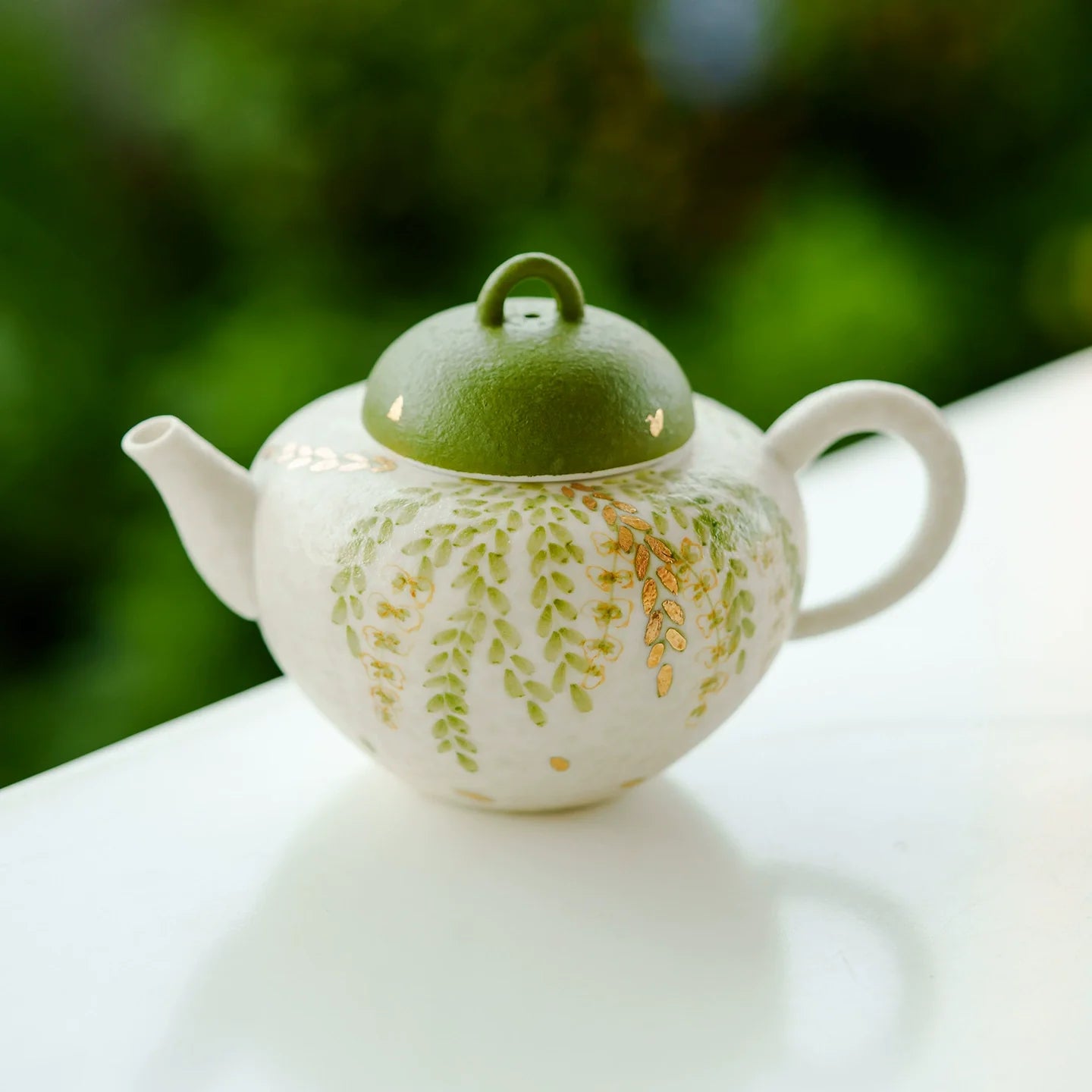 Handmade Ceramic Teapot with Green Leaf Design – 120ml Traditional Chinese Kung Fu Tea Pot-1
