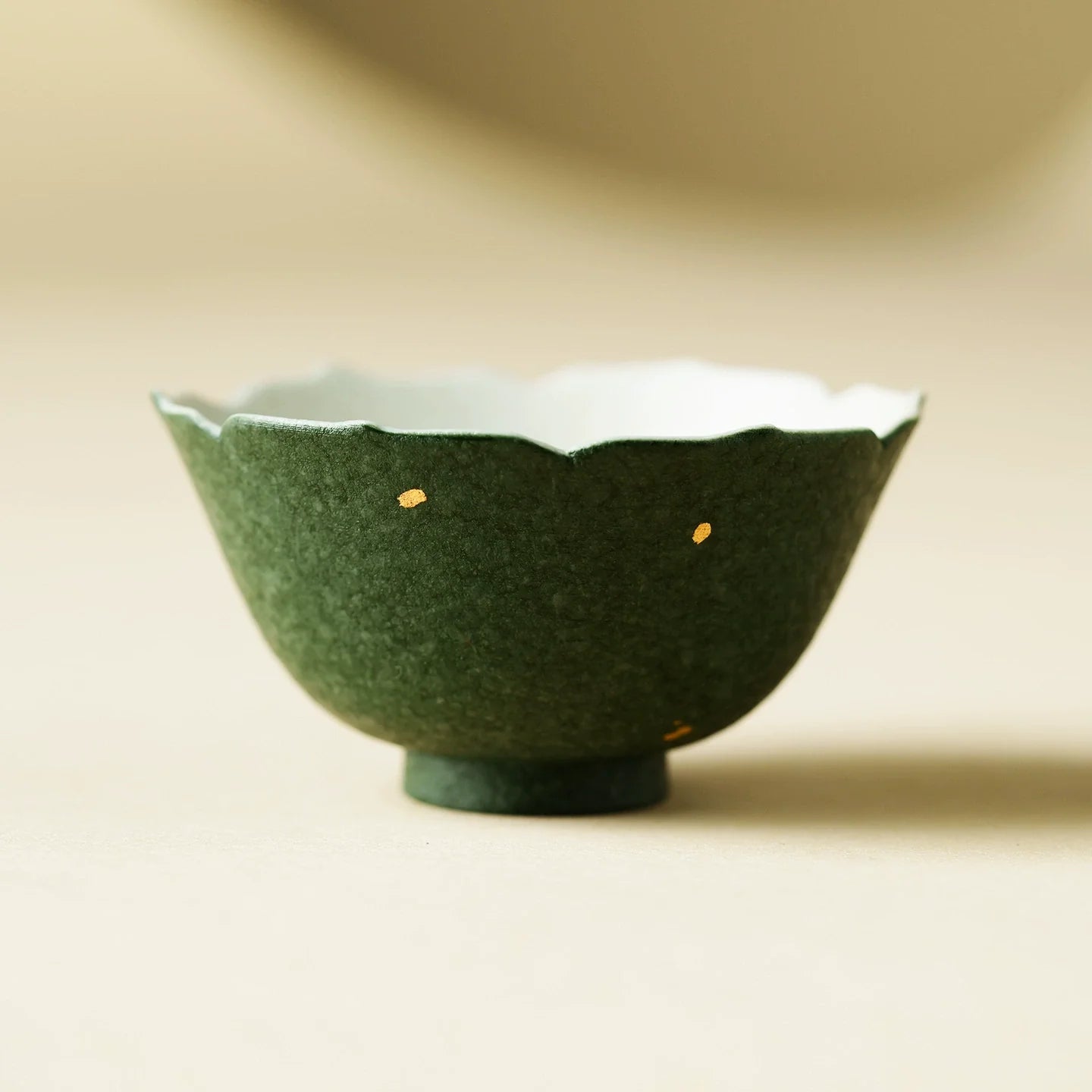 Handmade Green Ceramic Teacup with Scalloped Rim – 50ml Traditional Chinese Tea Cup-0