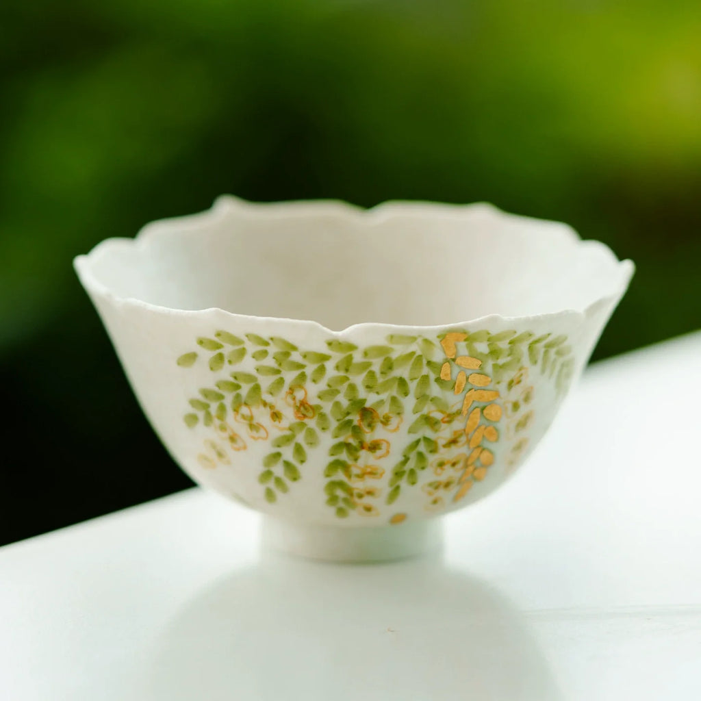 Handmade Ceramic Teacup with Green Leaf Design – 50ml Traditional Chinese Tea Cup-1