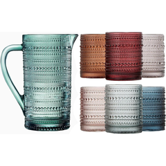 Hobnail Beaded Pitcher & Tumbler Glasses Set | Set of 6