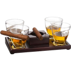 The Wine Savant Cigar Glasses Tray & Ash Tray, 4 Whiskey Cigar Glasses