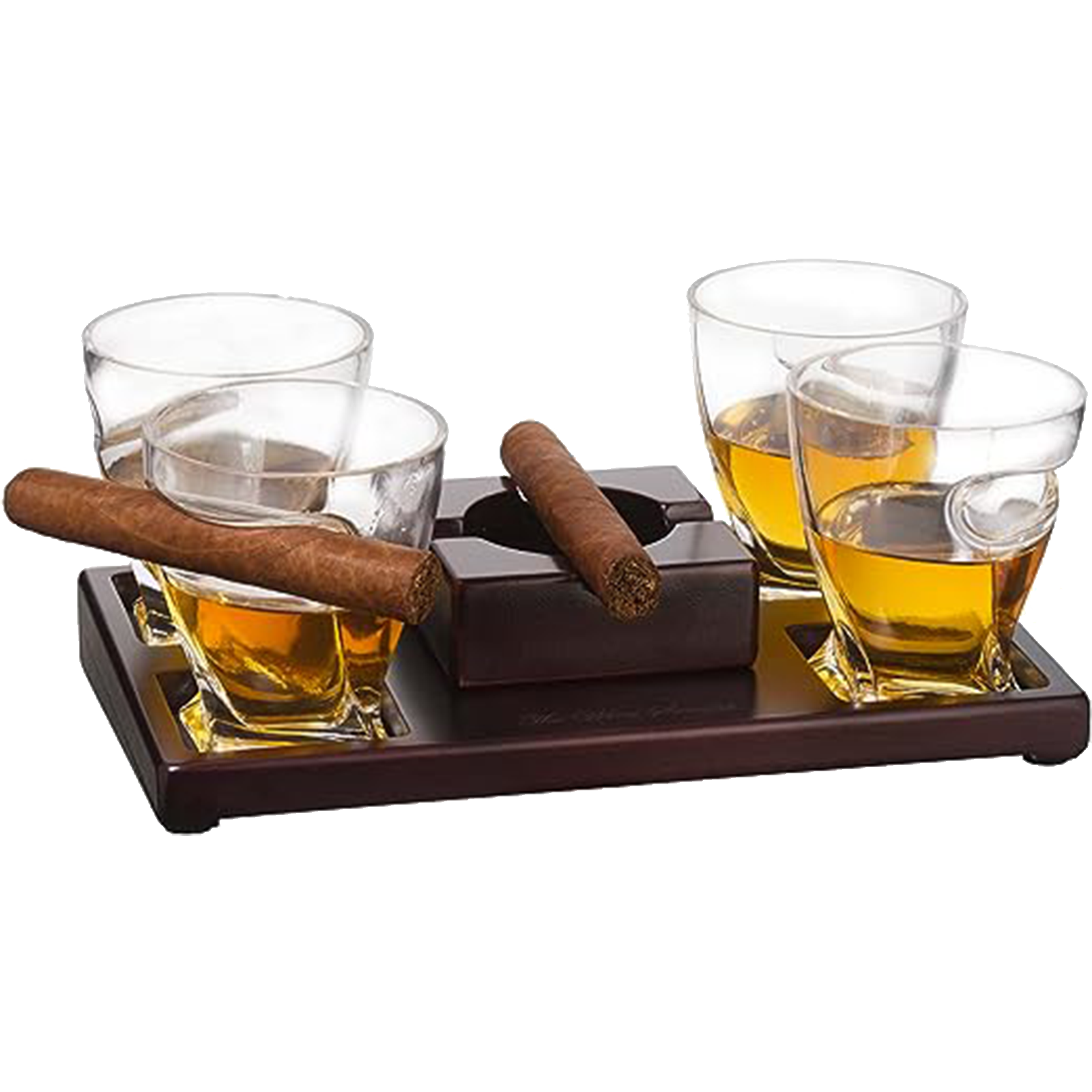 The Wine Savant Cigar Glasses Tray & Ash Tray, 4 Whiskey Cigar Glasses