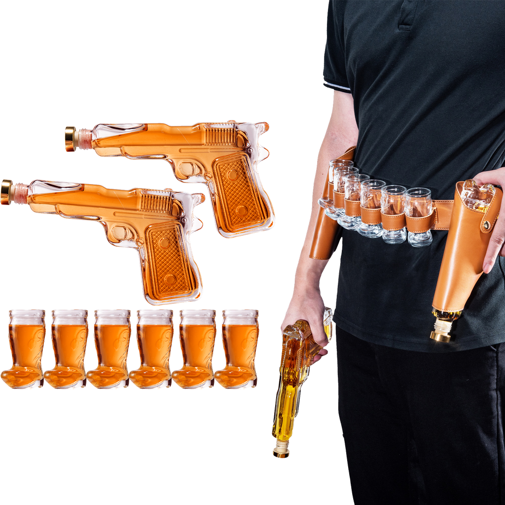 Pistol & Shotglasses Decanter Party Serving Holster Set-0