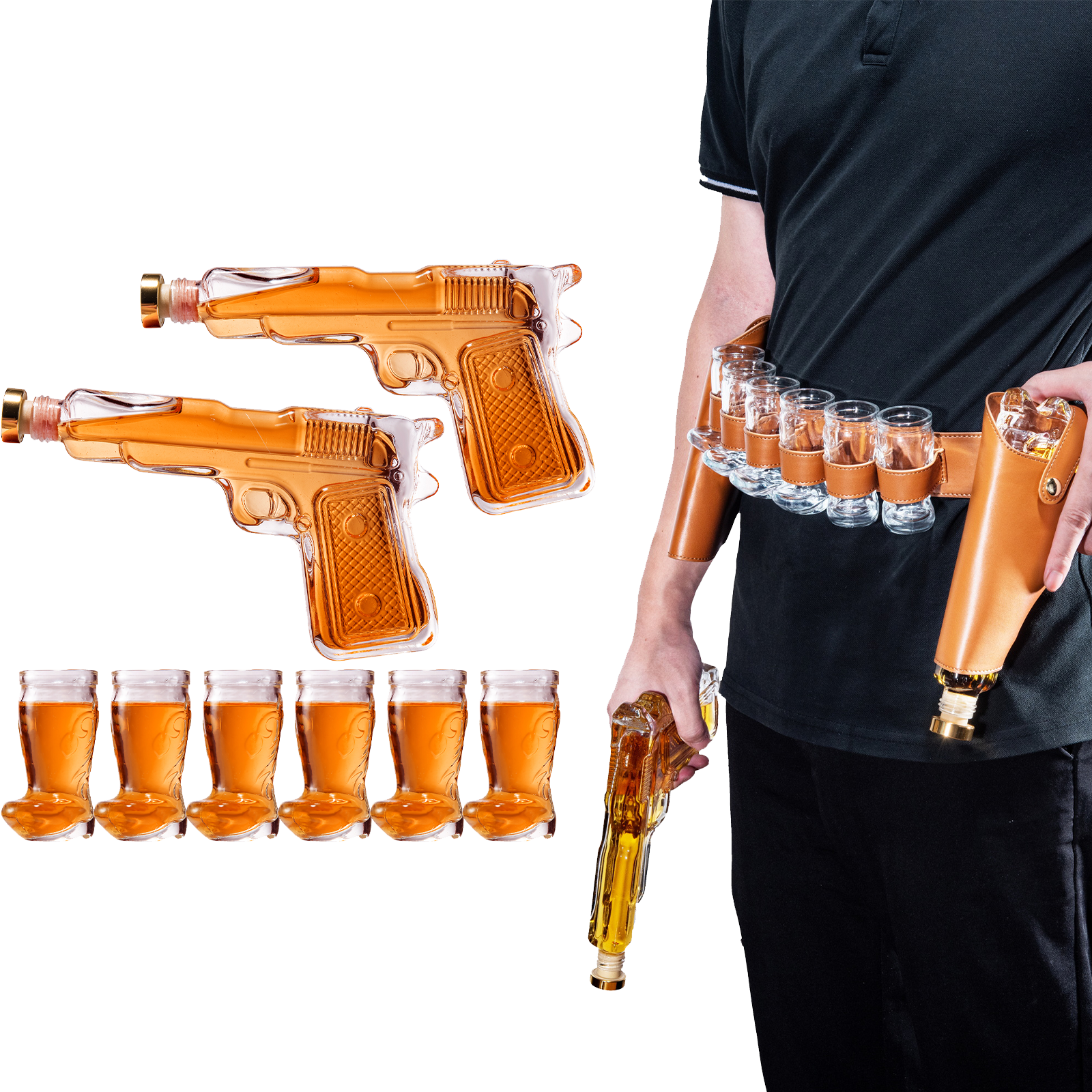 Pistol & Shotglasses Decanter Party Serving Holster Set-0