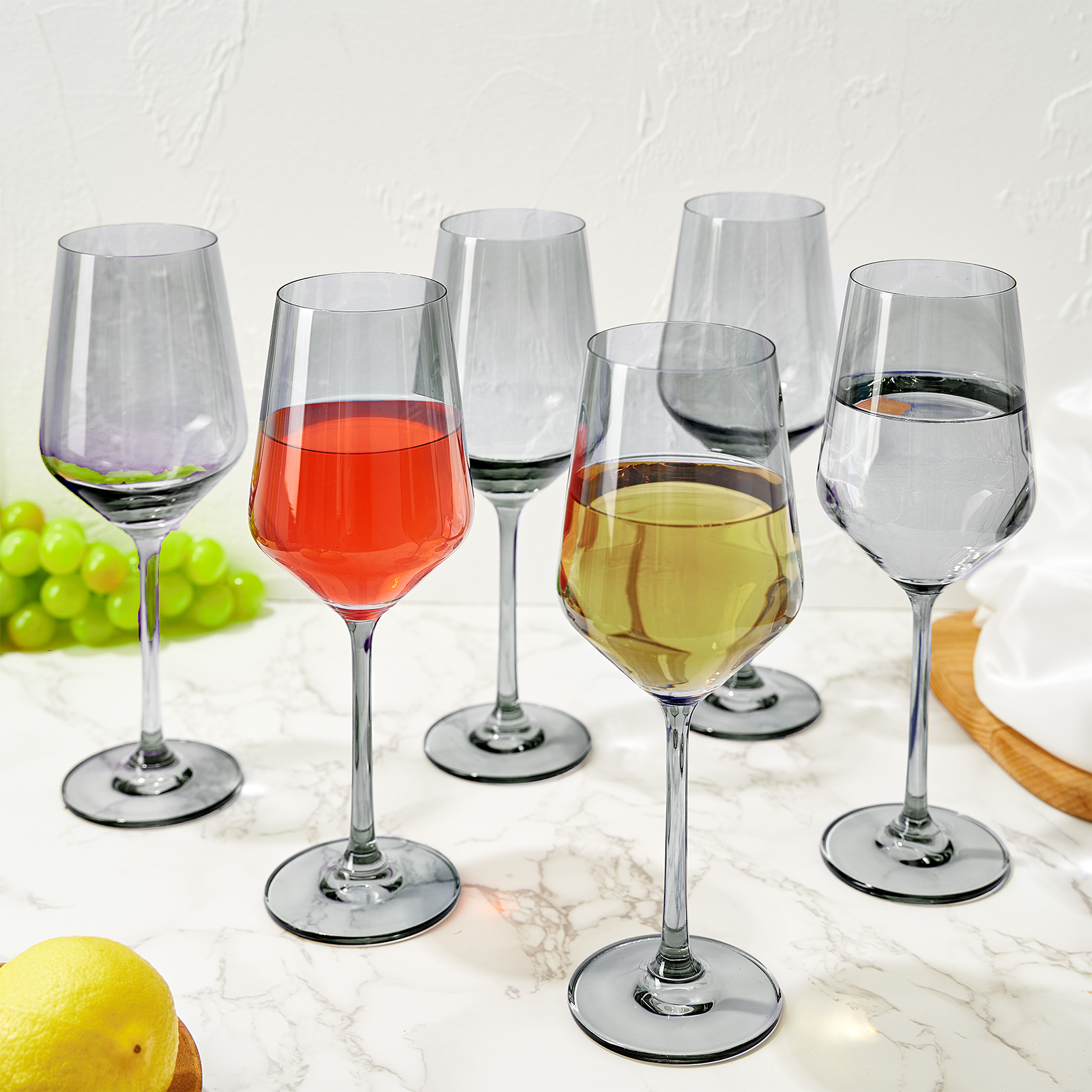 Colored Wine Glass Set, 12oz Glasses Set of 6 (Smoke Grey)-2