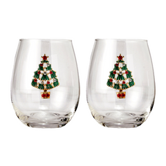 Stemless Christmas Tree Wine Glasses - Set of 2-0