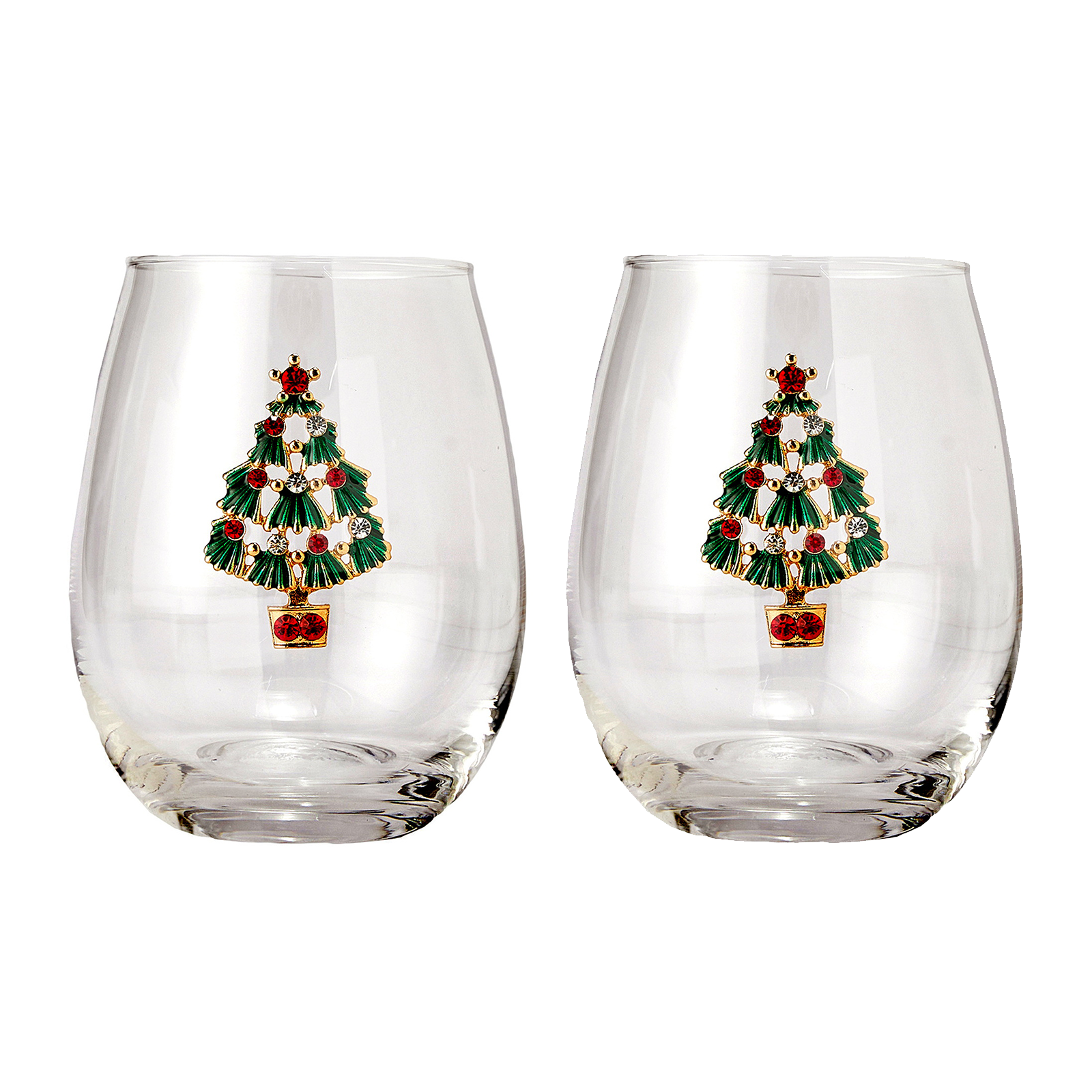 Stemless Christmas Tree Wine Glasses - Set of 2-0