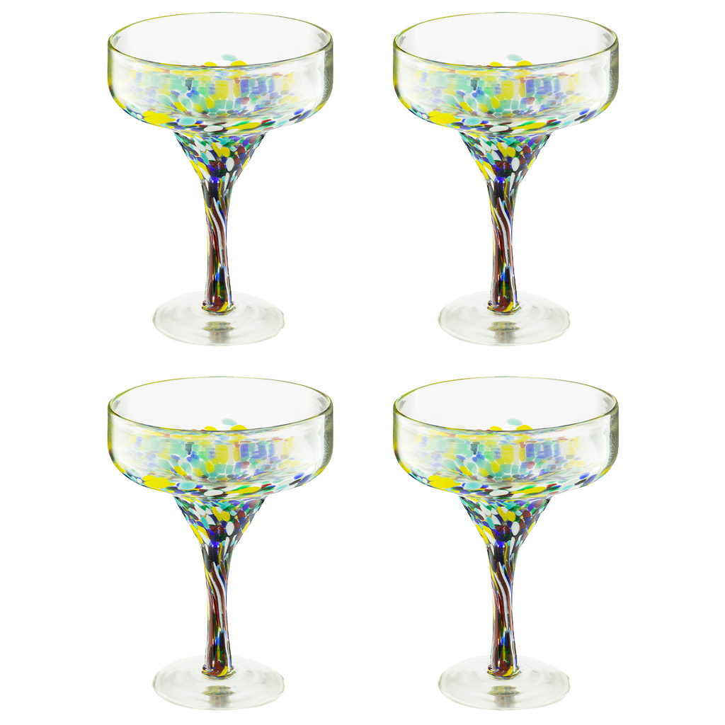 Mexican Design Hand Blown Margarita Glass – Set of 4 (Confetti Margarita)