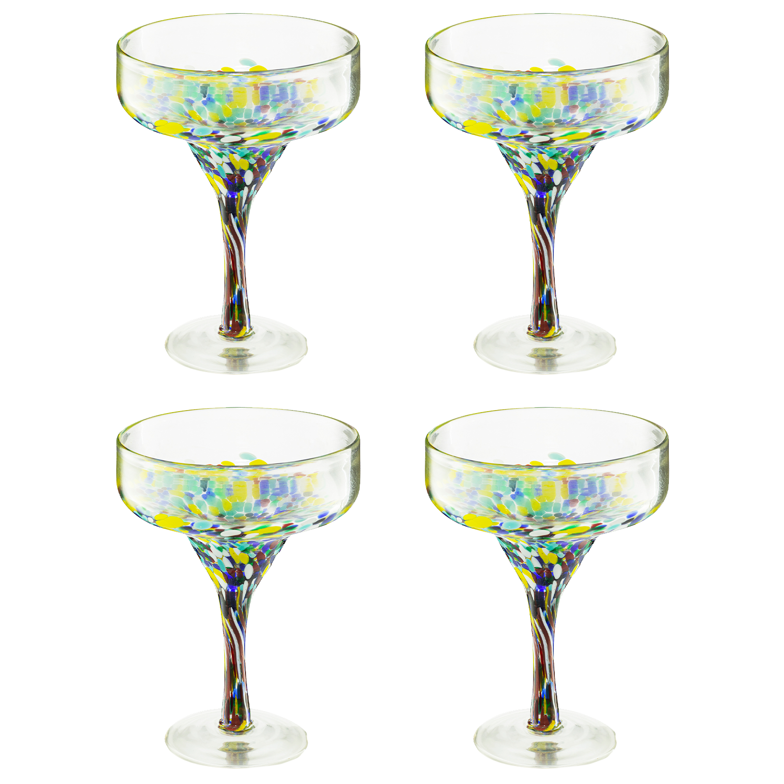 Mexican Design Hand Blown Margarita Glass – Set of 4 (Confetti Margarita)