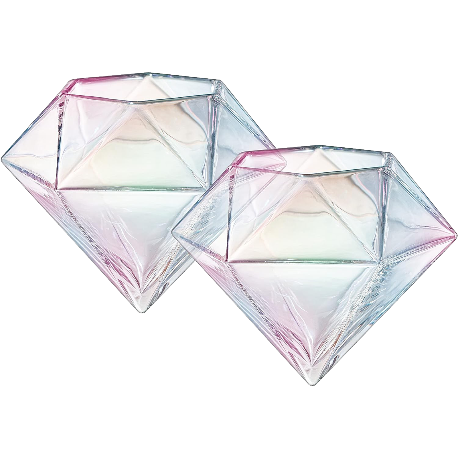 Set of 2 Iridescent Diamond Whiskey & Wine Glasses 10oz-0