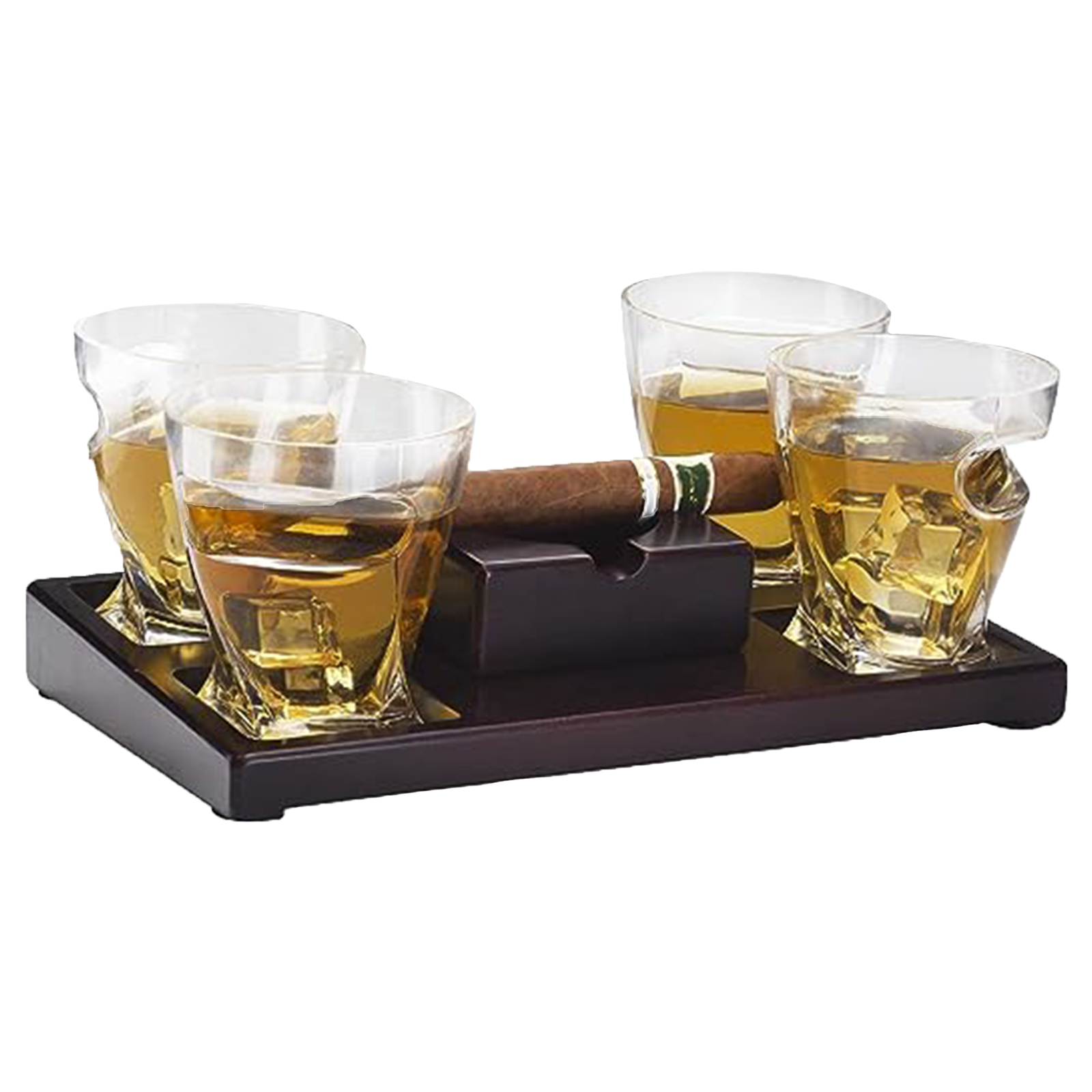 The Wine Savant Cigar Glasses Tray & Ash Tray, 4 Whiskey Cigar Glasses