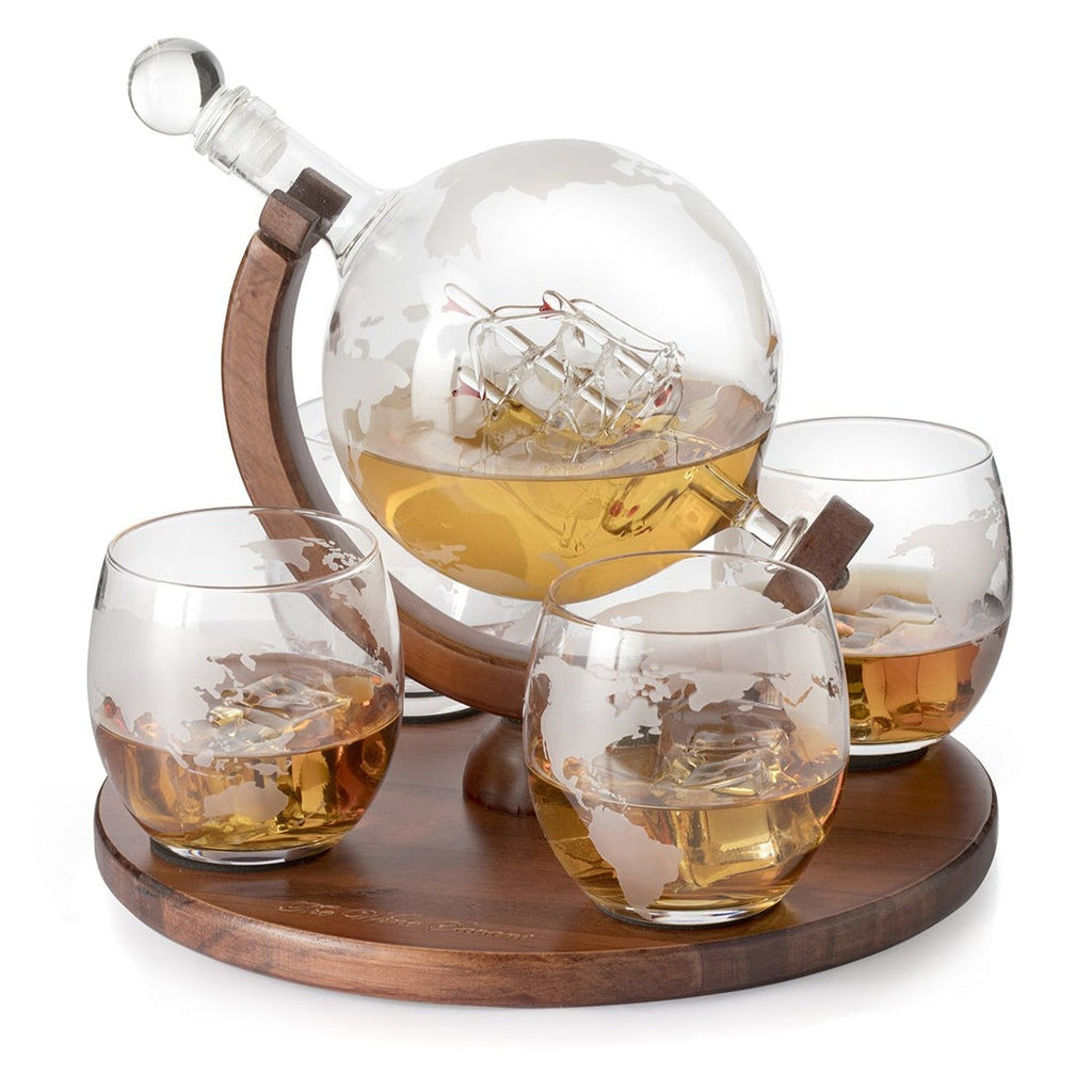 Etched World Decanter whiskey Globe - Whiskey Gift Set Globe-2