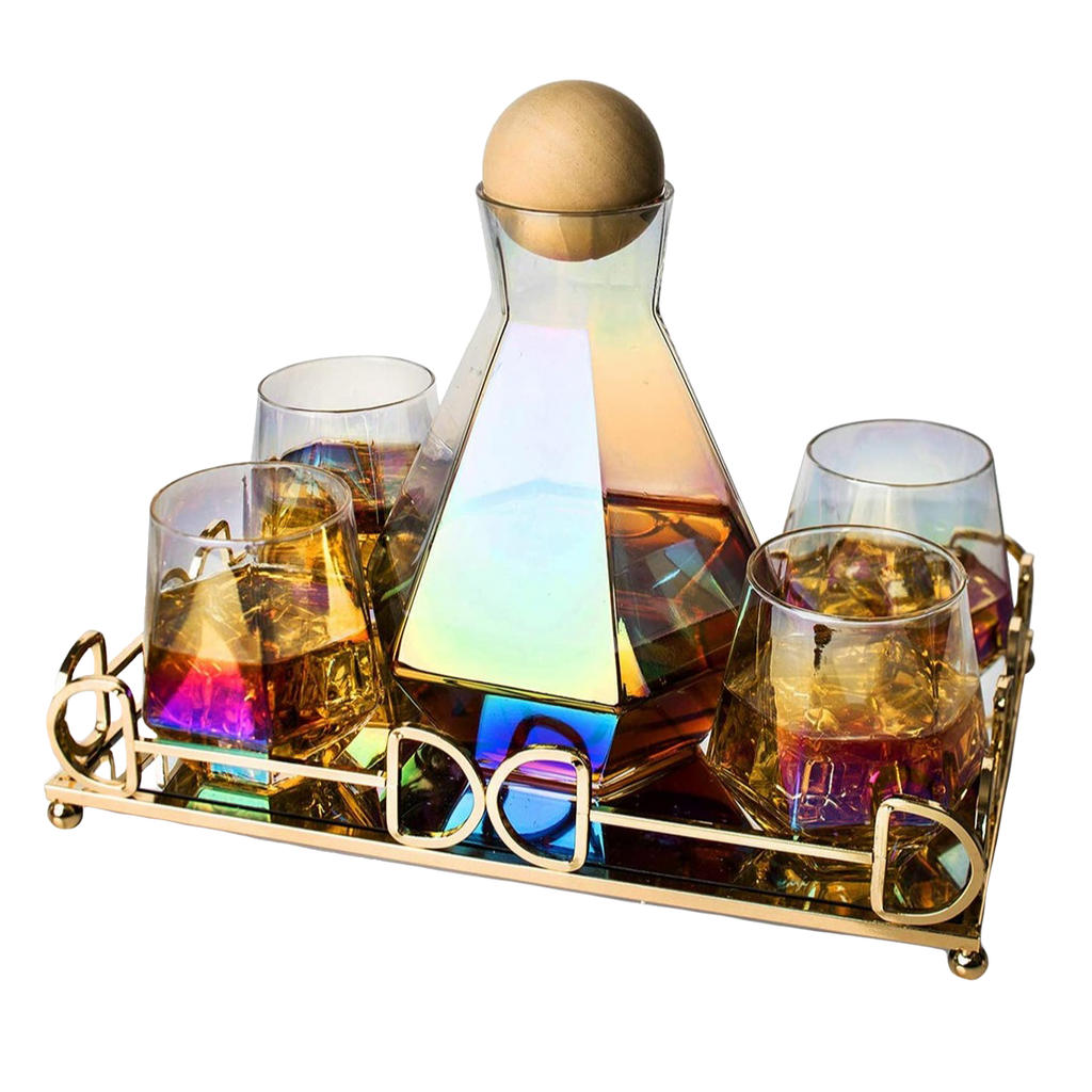 Diamond Iridescent Glass Diamond Decanter and Glasses Set-0