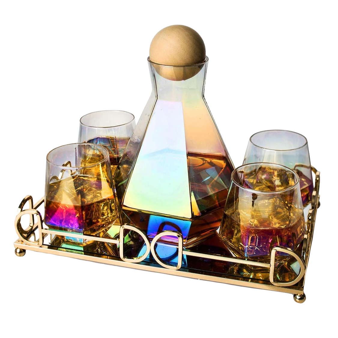 Diamond Iridescent Glass Diamond Decanter and Glasses Set-0
