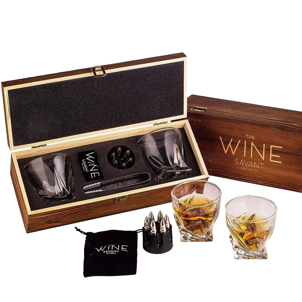 Whiskey Stones Gift Set, 2 Twisted Glasses-0