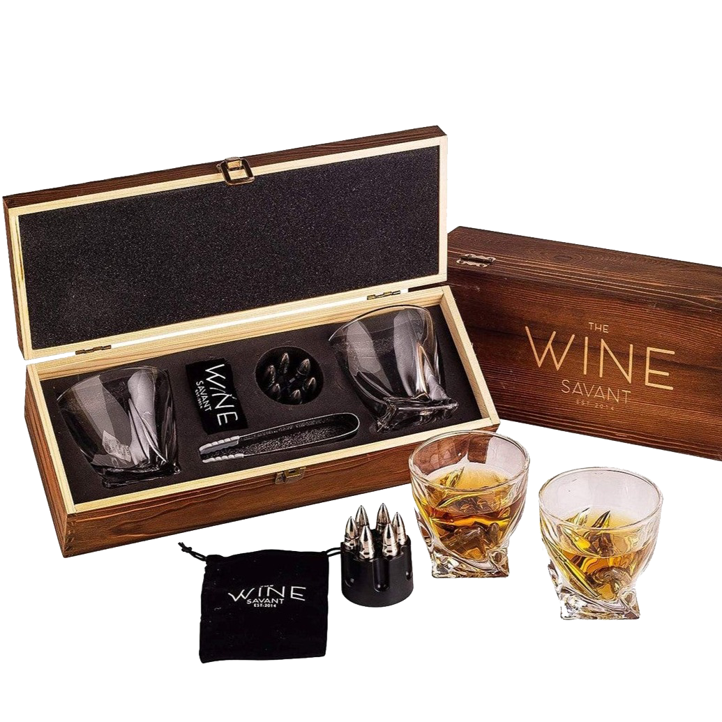 Whiskey Stones Gift Set, 2 Twisted Glasses-0