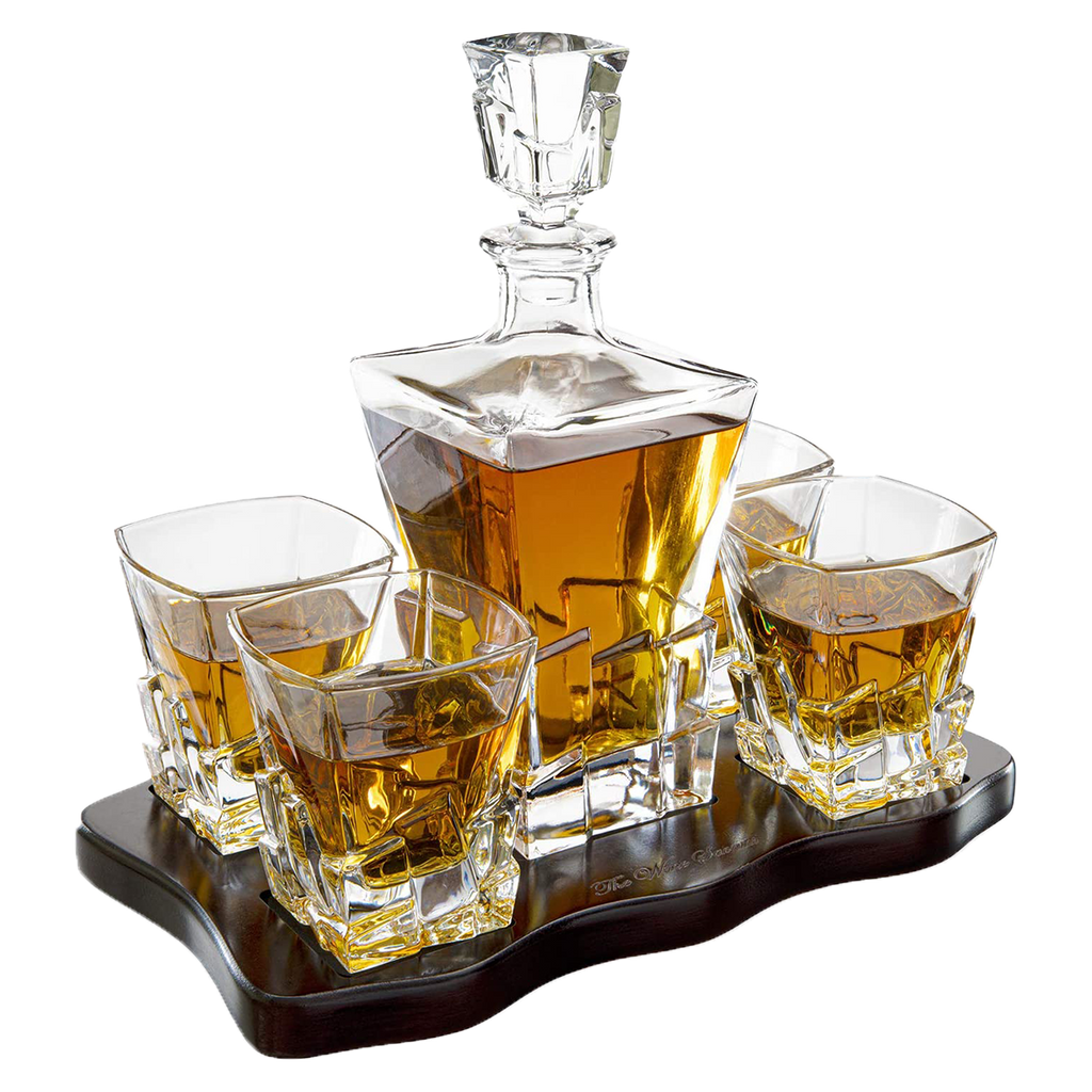 Crystal Wine and Whiskey Iceberg Mountain Glacier Decanter with 4 Glasses-1