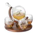 Etched World Decanter Car Whiskey Globe With 4 World Map Glasses-0
