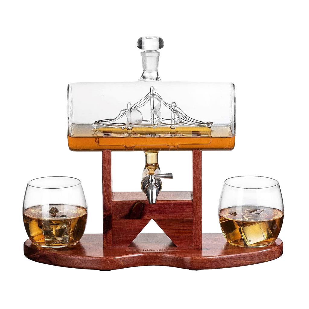 Whiskey Decanter Set - 1250ml Ship & 2 Whiskey Glasses-0