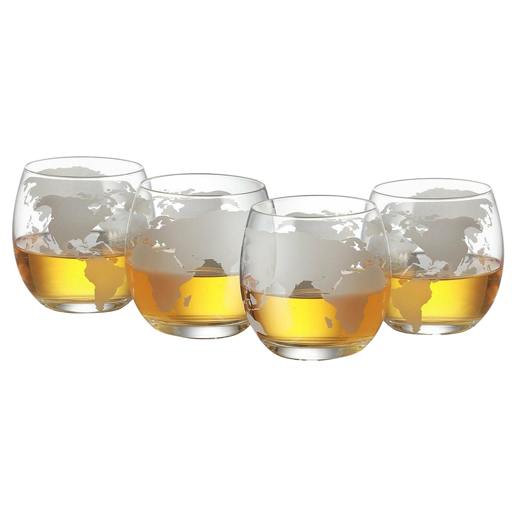 Etched World Globe Glasses 10 oz -Set of 4