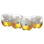 Etched World Globe Glasses 10 oz -Set of 4