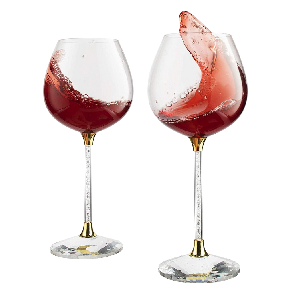 Crystal Wine Glasses Diamond Filled Stem, Large 18 Ounces-0
