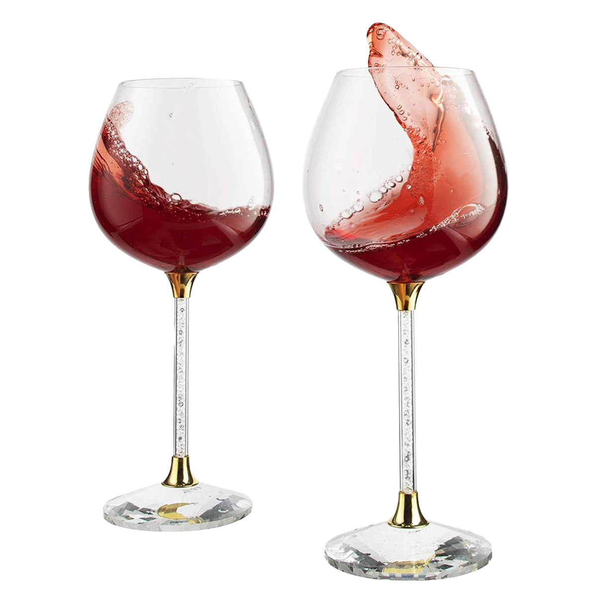 Crystal Wine Glasses Diamond Filled Stem, Large 18 Ounces-0