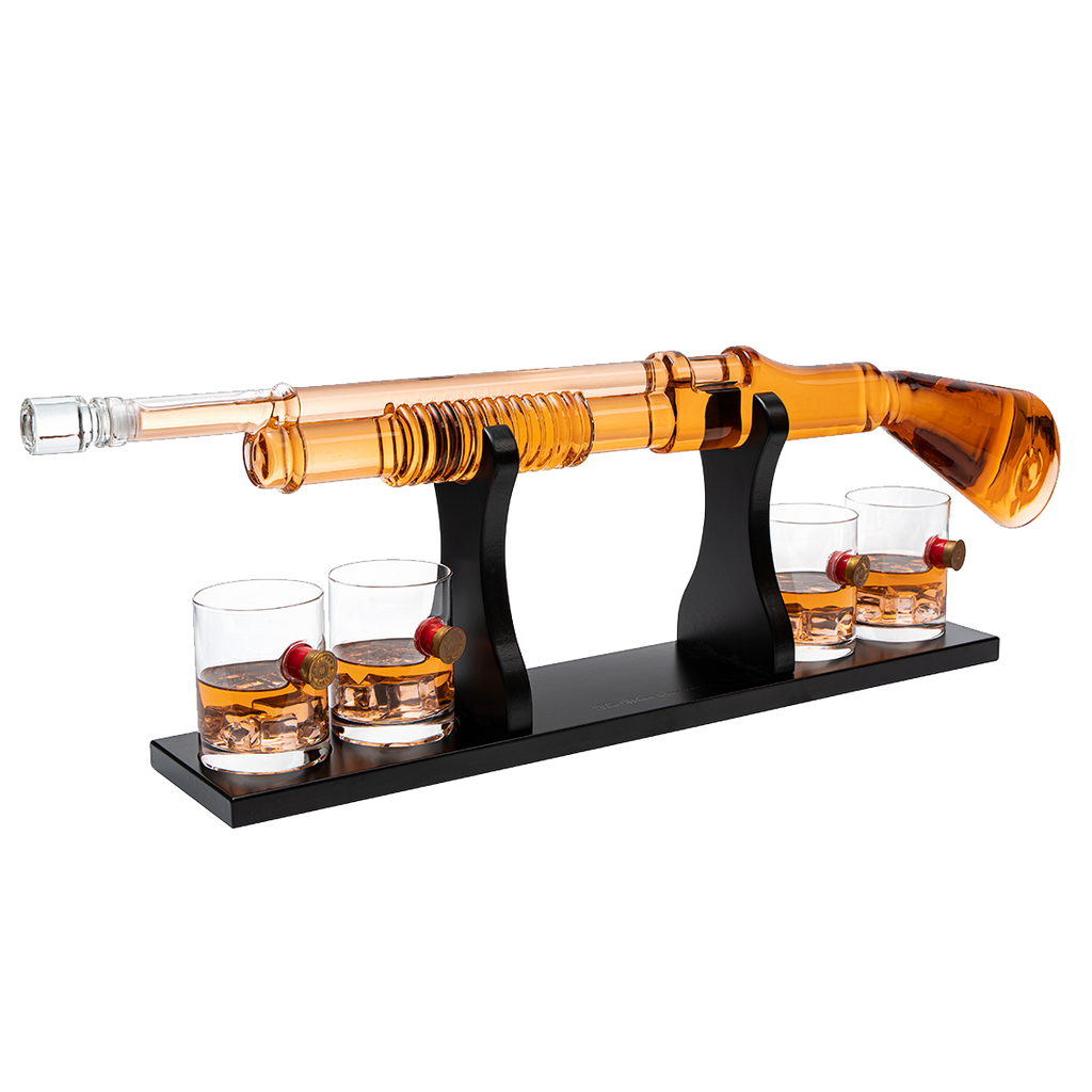 Shotgun Whiskey Decanter Set - 800 ml & 4 12oz Bullet Glasses-0