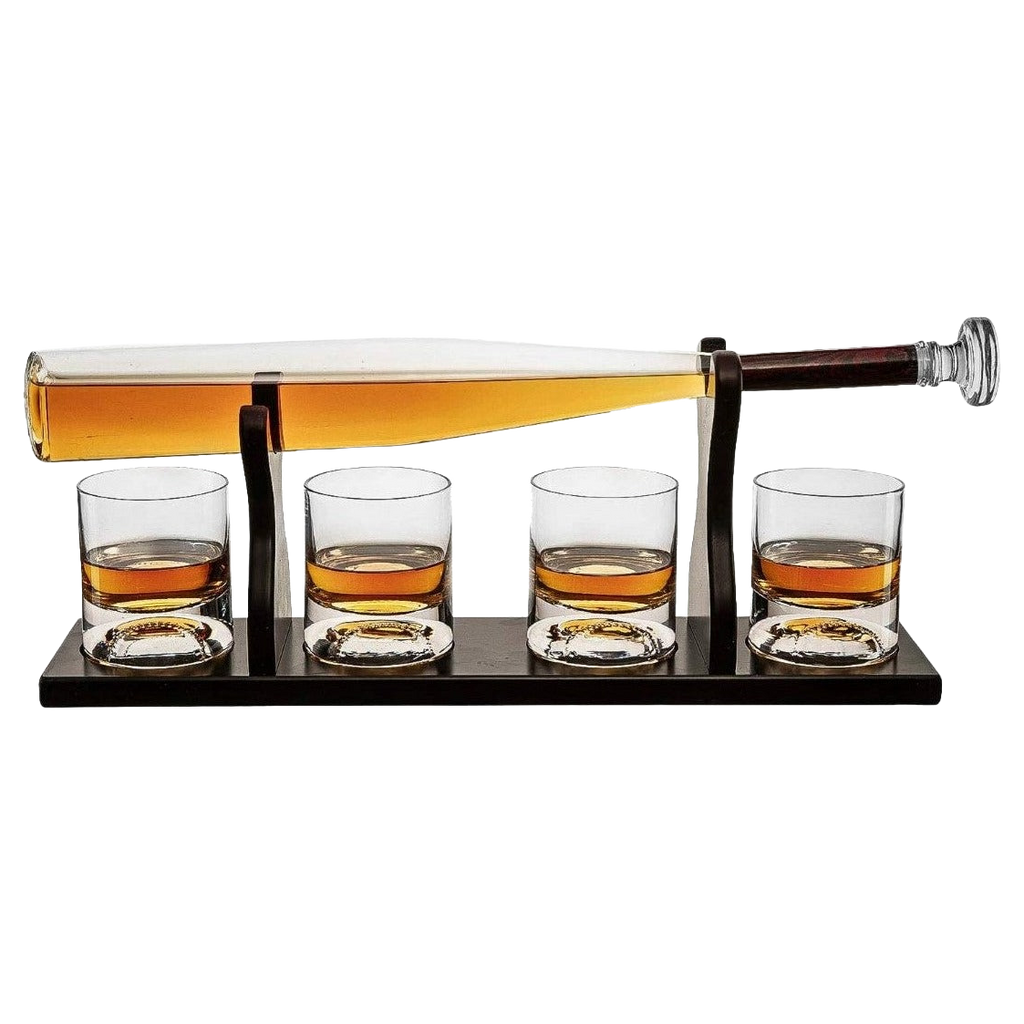 Baseball Bat Whiskey Decanter Set with 4 Baseball Glasses-0