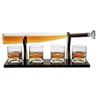 Baseball Bat Whiskey Decanter Set with 4 Baseball Glasses-0