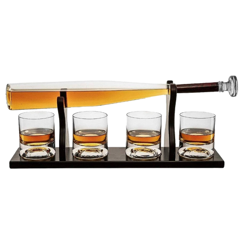 Baseball Bat Whiskey Decanter Set with 4 Baseball Glasses-0