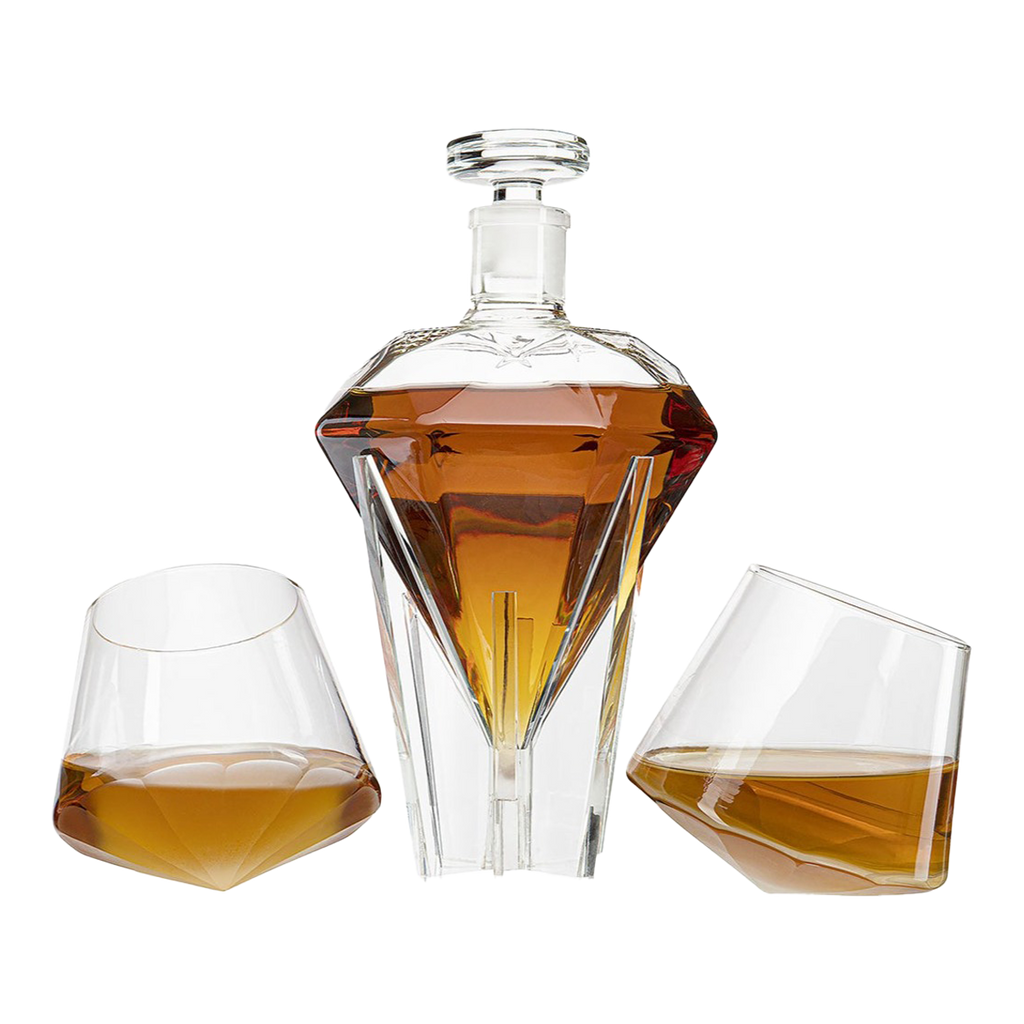 Diamond Whiskey Decanter - 2 Diamond Glasses Decanter Set-0